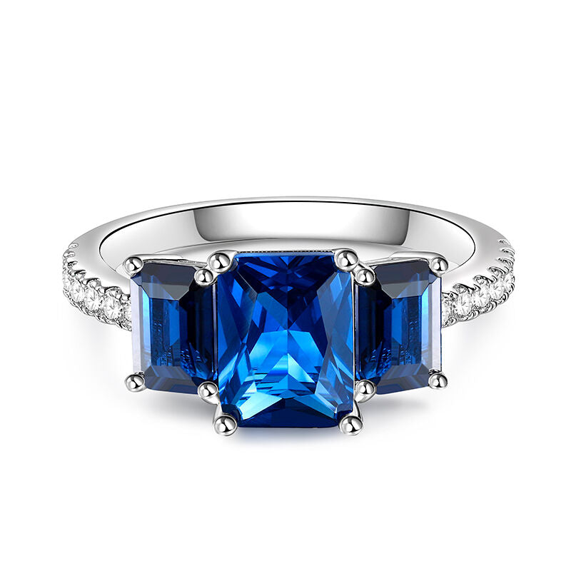 Blue Sparkling Triple Emerald Ring